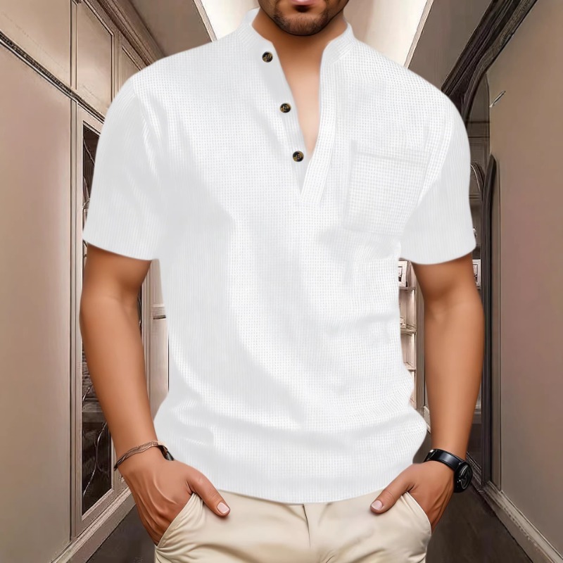 Mens Fashion Wear - Kaos Henley Lengan Pendek Kasual Musim