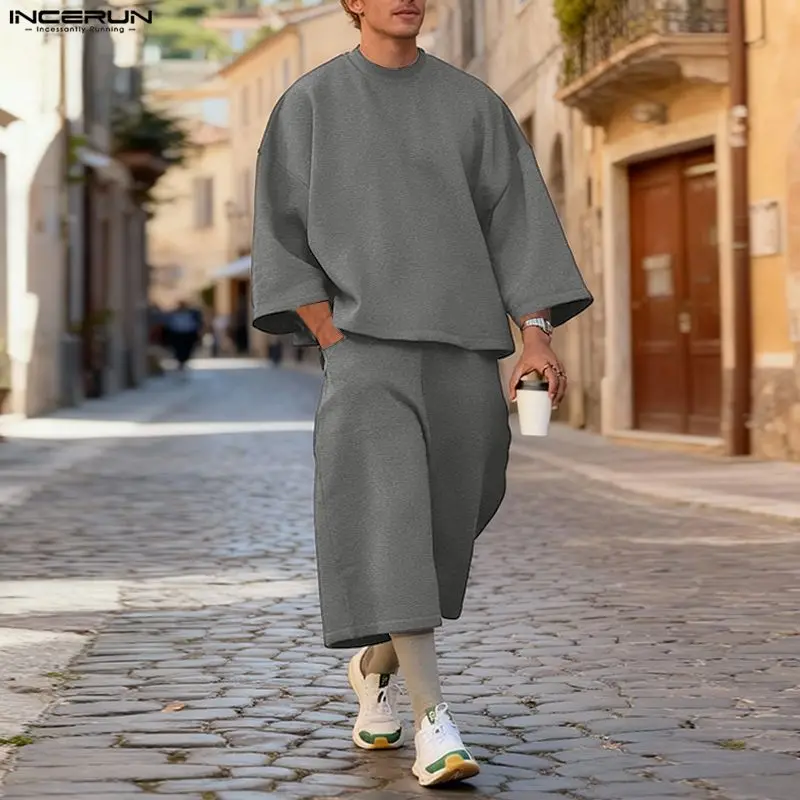 Mens Fashion Suits - INCERUN Setelan Pria Warna Solid Hoodie