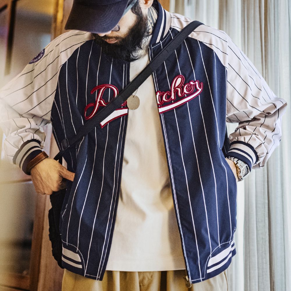 Varsity Jacket Letterman - Jaket Baseball Retro Amerika Bergaris Maden