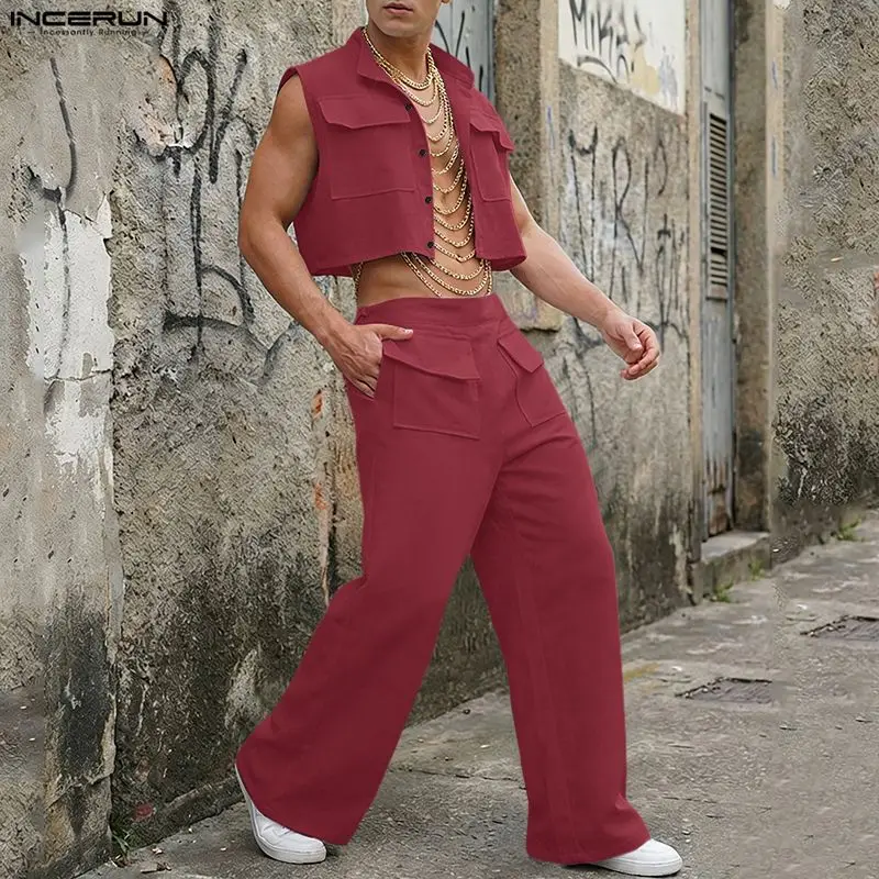 Mens Fashion Wear - INCERUN Set Pria Atasan Crop Tanpa