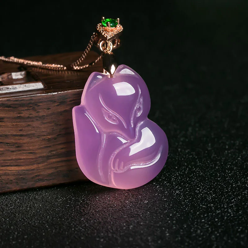 Men'S Fashion Necklaces - Alami Ungu Batu Akik Fox Liontin