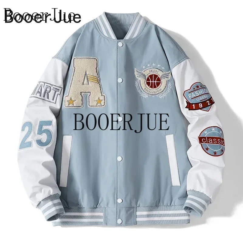 Varsity Jacket Letterman - Jaket Baseball Varsity Unisex Pria Bone