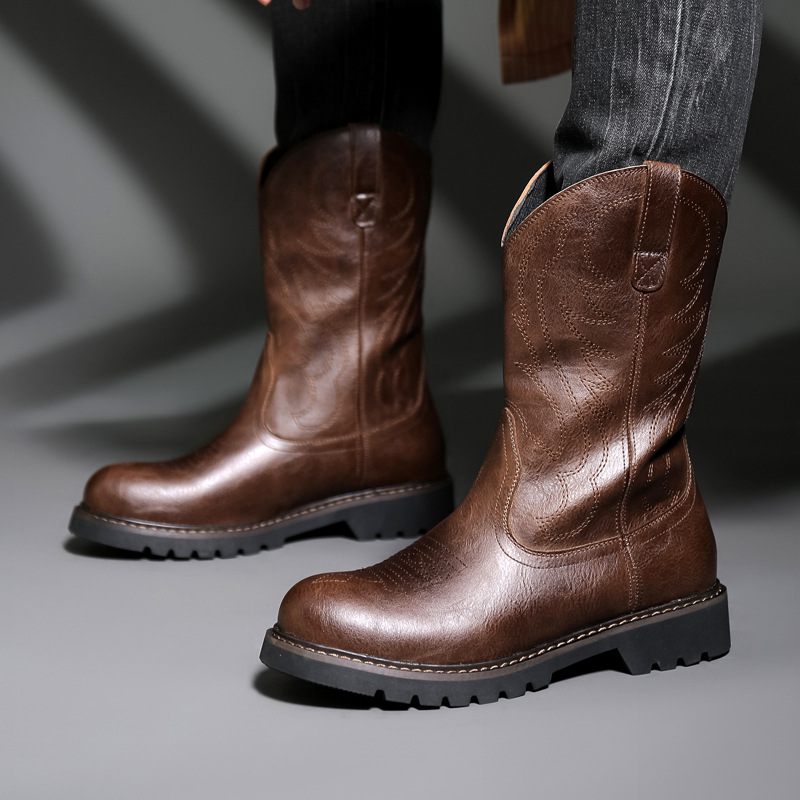 Men Fashion Vintage - Sepatu Bot Koboi Pria Fashion Sepatu