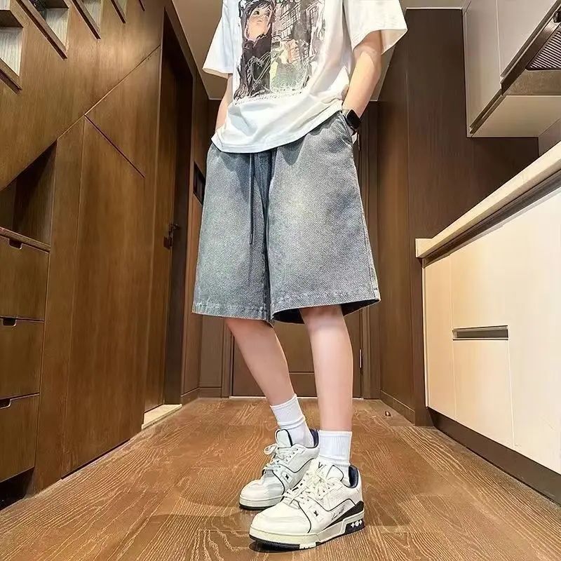Men'S Fashion With Baggy Jeans - Celana Pendek Pria Jeans Biru Denim