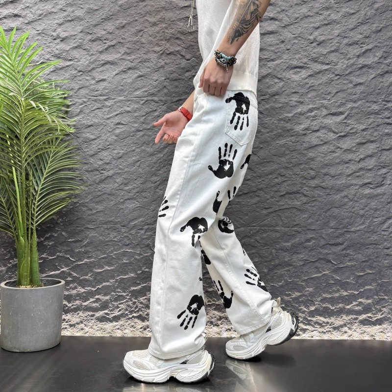 Men'S Fashion With Baggy Jeans - Y2K Techwear Celana Denim Cetak Tangan