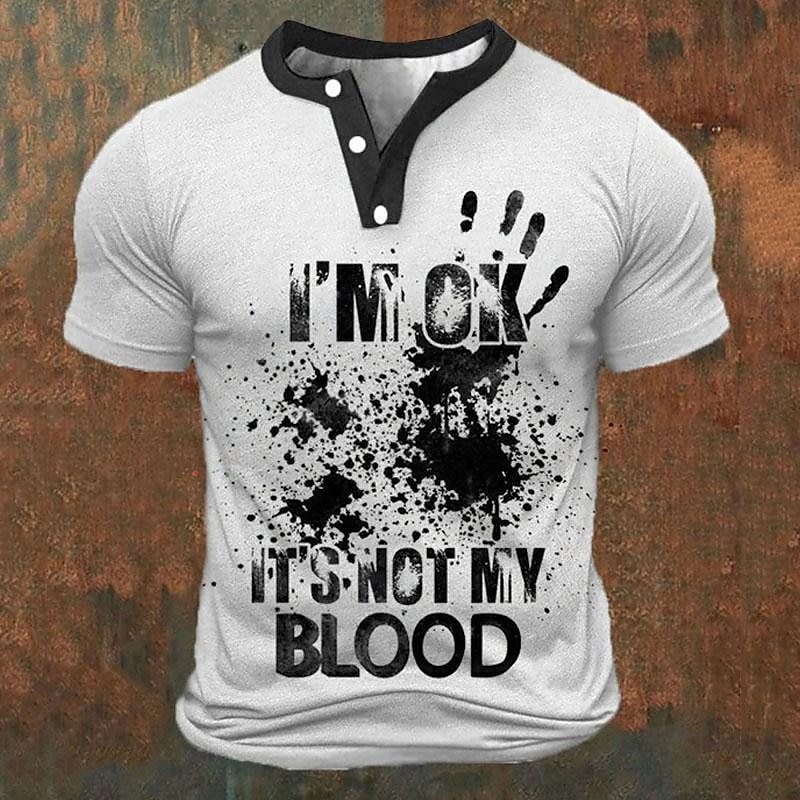 Men'S Fashion Clothing - Kaos Henley Pria Cetak Huruf 3D