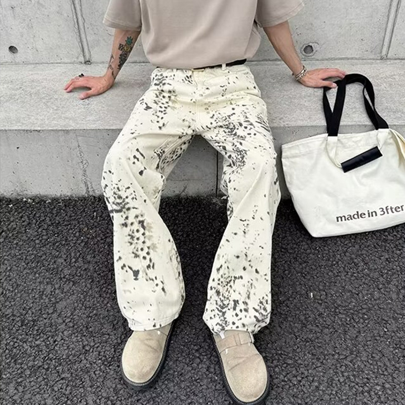 Men'S Fashion With Baggy Jeans - 2000S pakaian Y2K mode putih macan