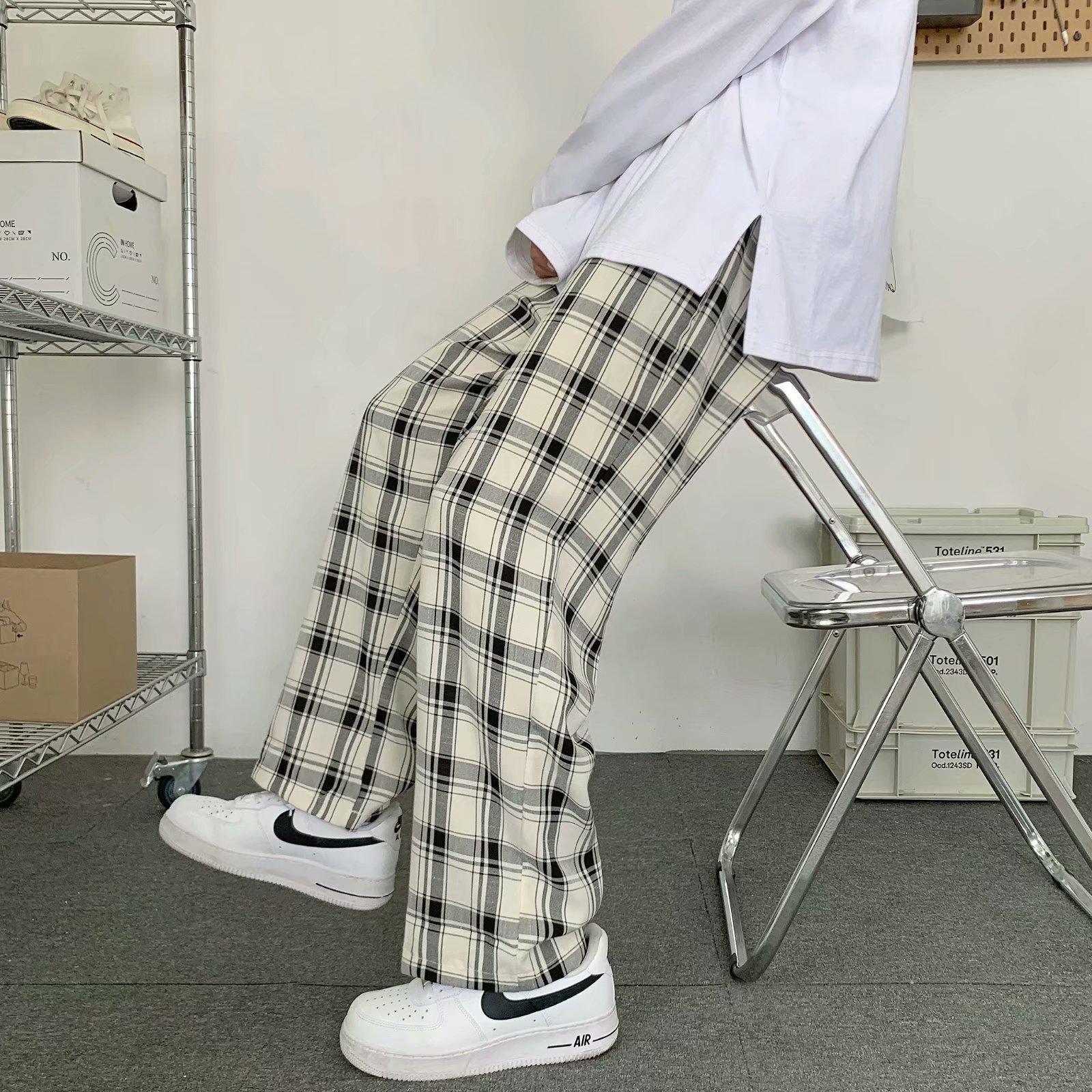 Mens Fashion Cargo Pants - Celana Pria Motif Kotak-kotak Gaya Korea,