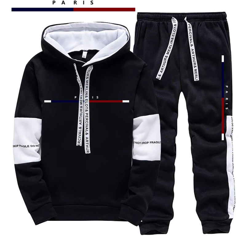 Paris Fashion Men - Setelan Pria Motif Cetak Paris/Hoodie/Celana, Pakaian