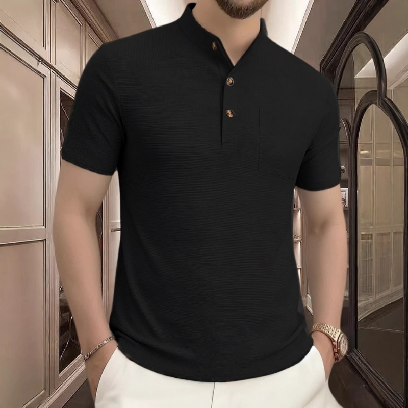 Kaos Henley Lengan Pendek Kasu - Mens Fashion Wear ulasan dan harga