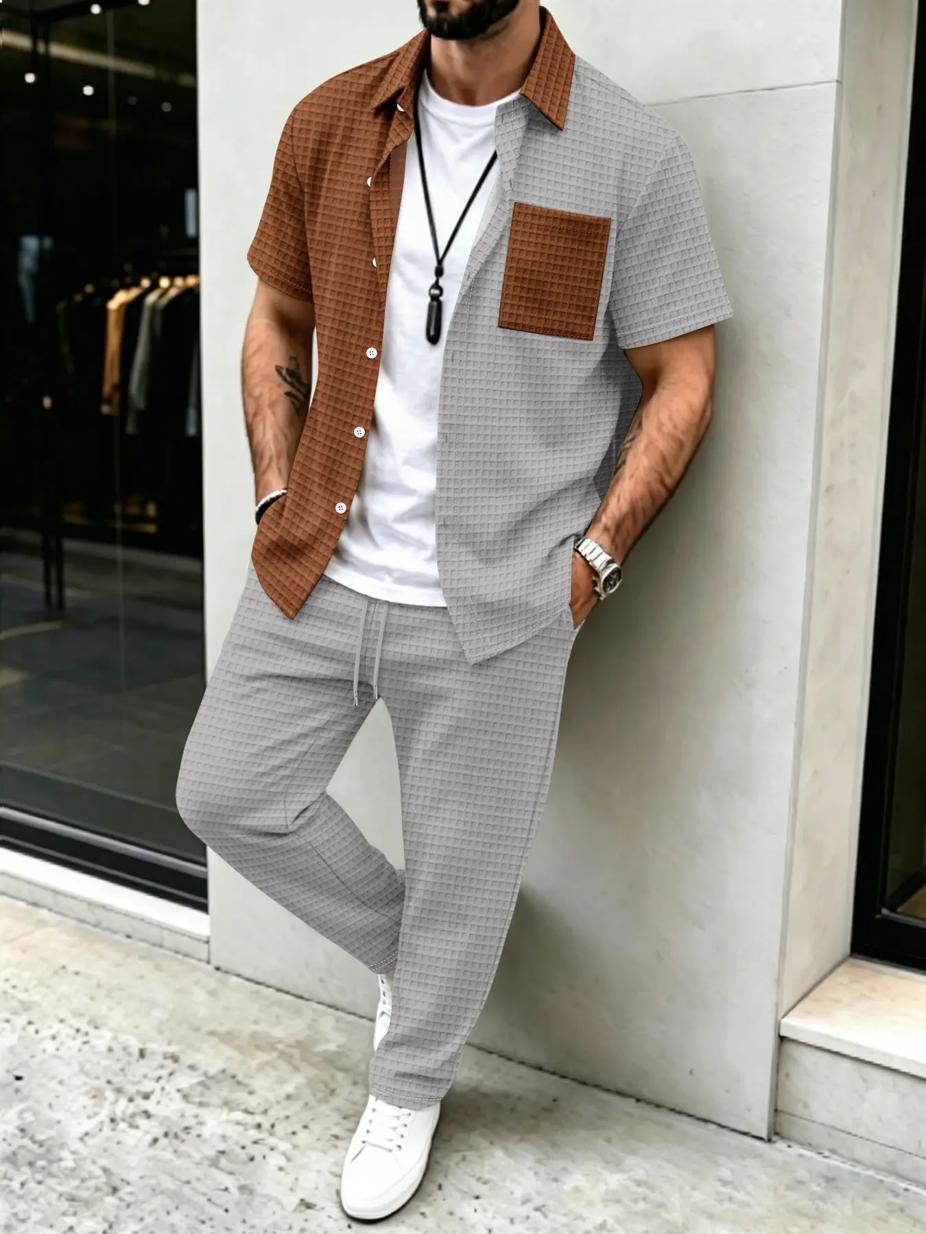 Setelan Kemeja Kasual Pria Pol - Mens Fashion Wear ulasan dan harga