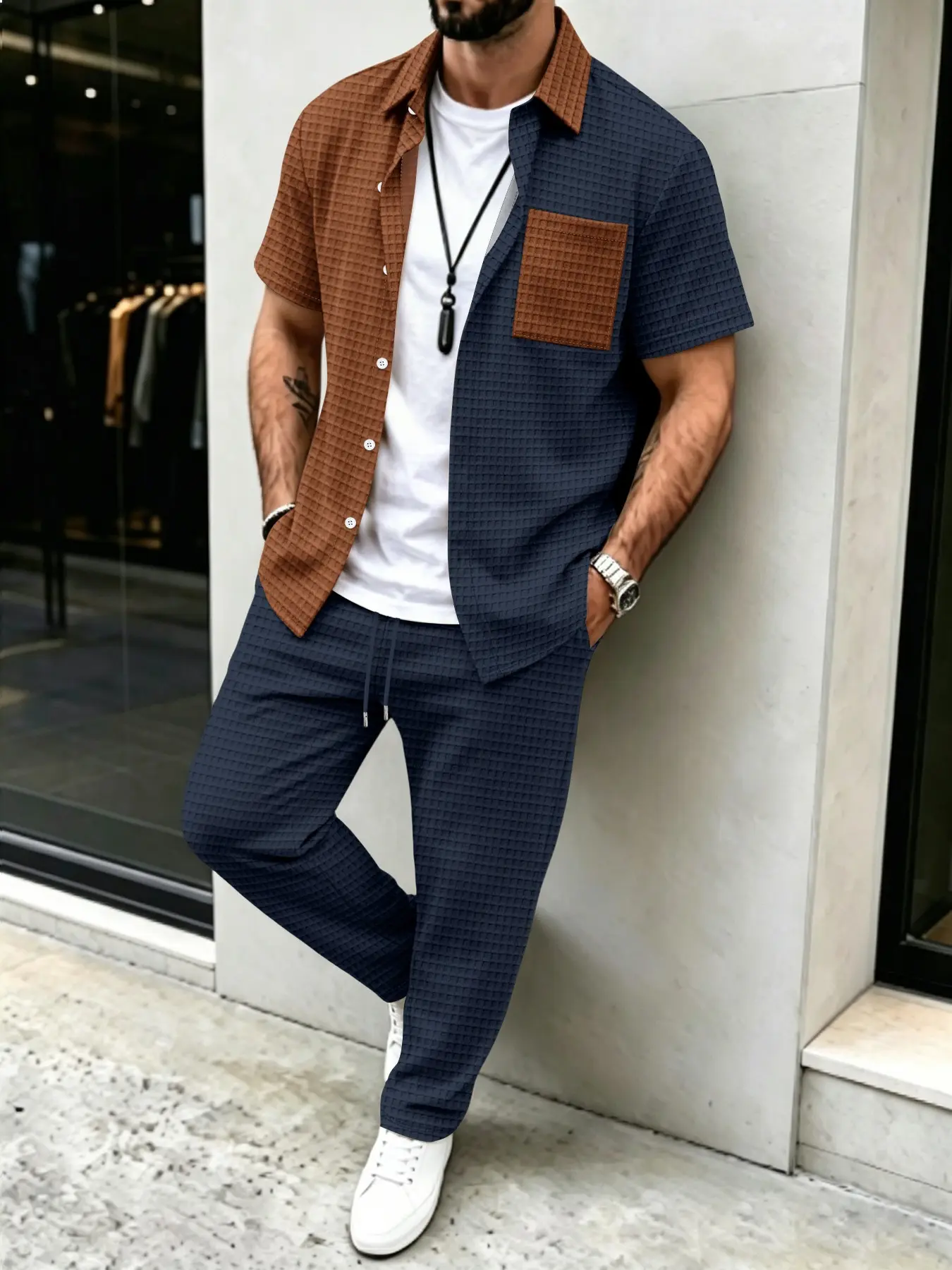 Setelan Kemeja Kasual Pria Pol - Mens Fashion Wear ulasan dan harga