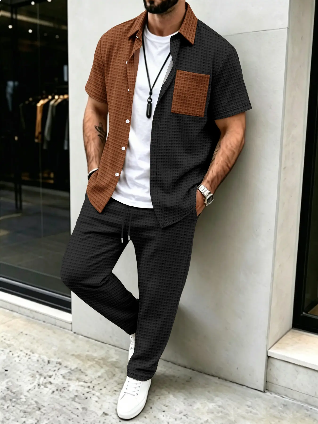 Setelan Kemeja Kasual Pria Pol - Mens Fashion Wear ulasan dan harga