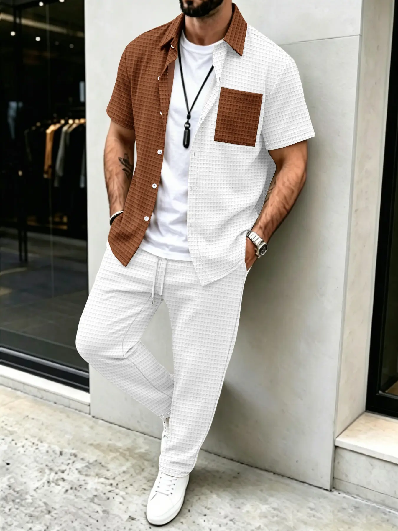 Setelan Kemeja Kasual Pria Pol - Mens Fashion Wear ulasan dan harga
