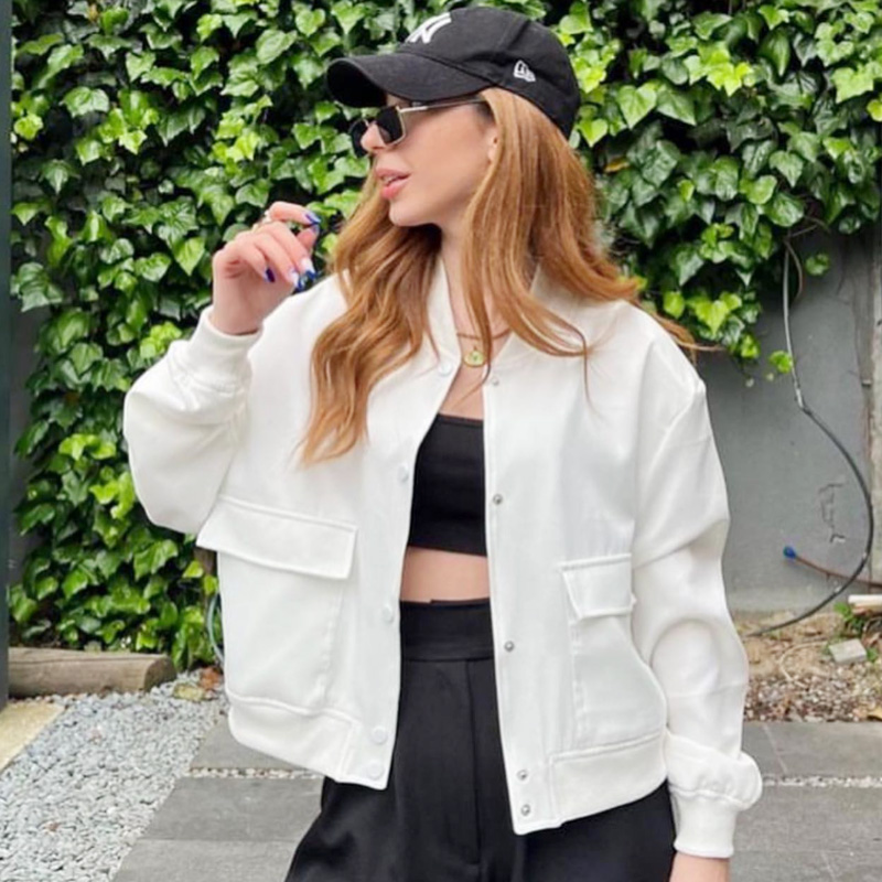 Jaket Bomber Wanita HXAO Crop  - Varsity Jacket Letterman ulasan dan harga