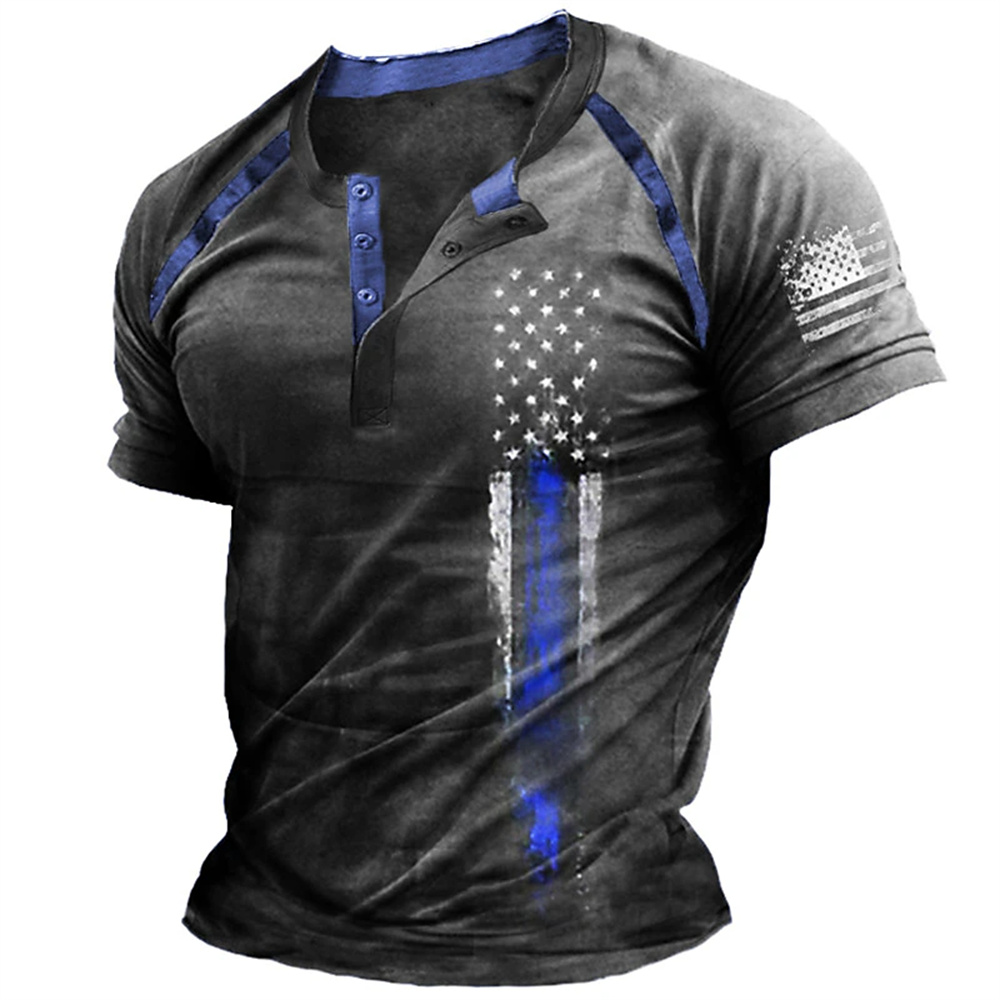 Kaos Henry Pria Motif Bendera  - Mens Fashion Wear ulasan dan harga