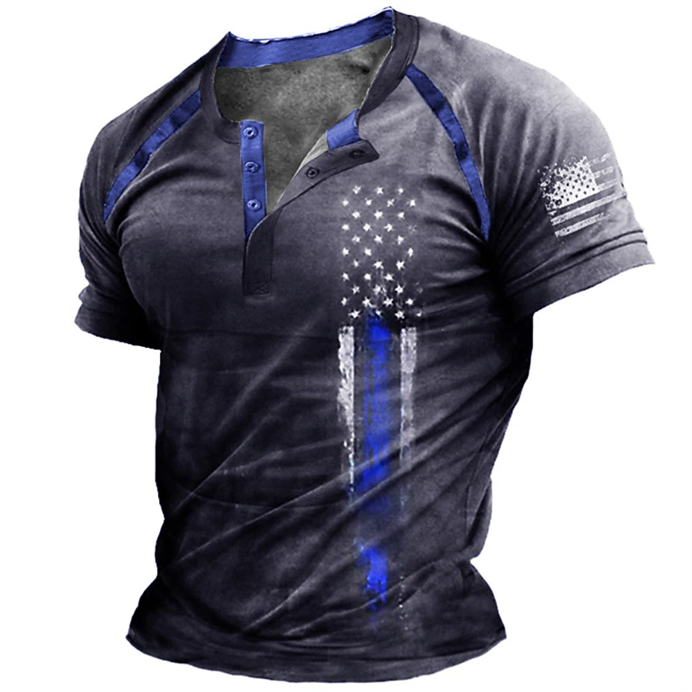 Kaos Henry Pria Motif Bendera  - Mens Fashion Wear ulasan dan harga
