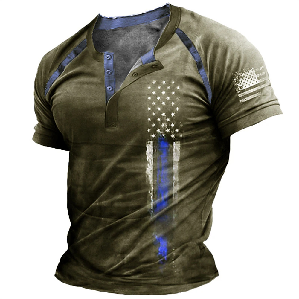 Kaos Henry Pria Motif Bendera  - Mens Fashion Wear ulasan dan harga