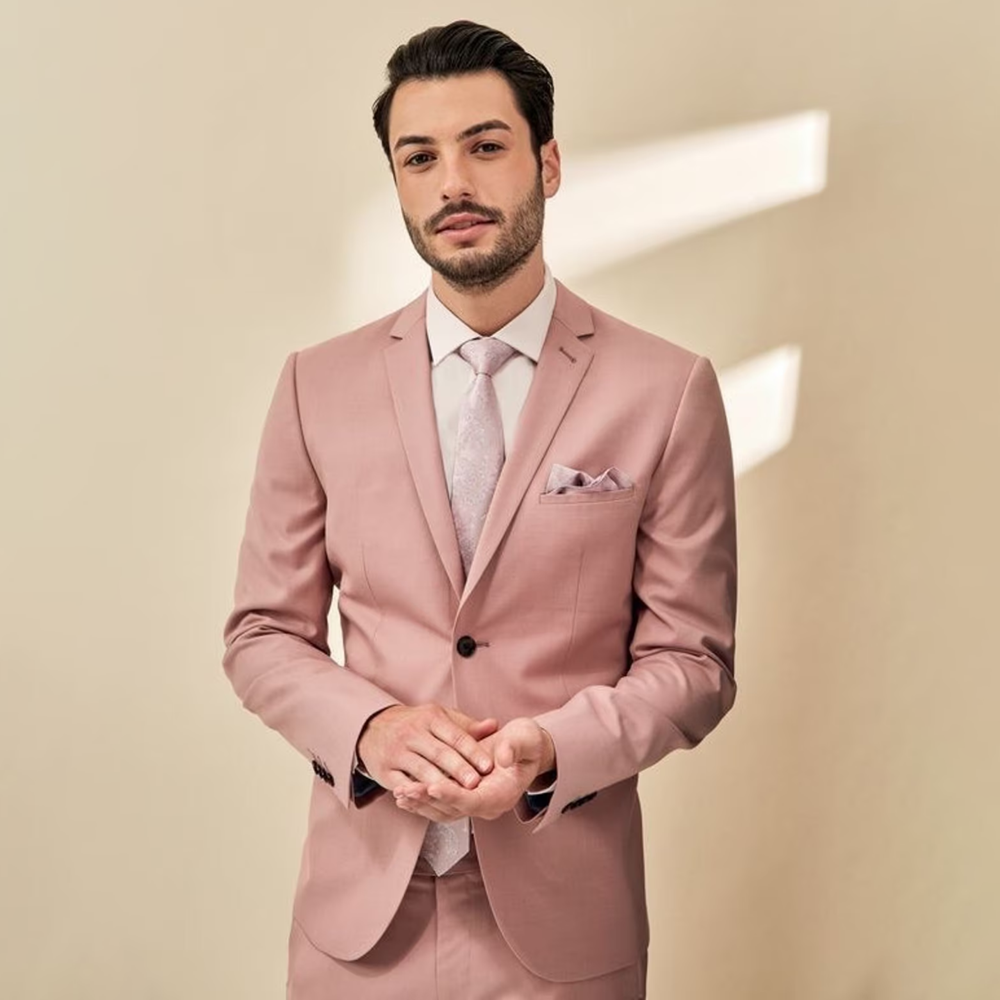 Setelan Pria Merah Muda Modis  - Mens Fashion Suits ulasan dan harga